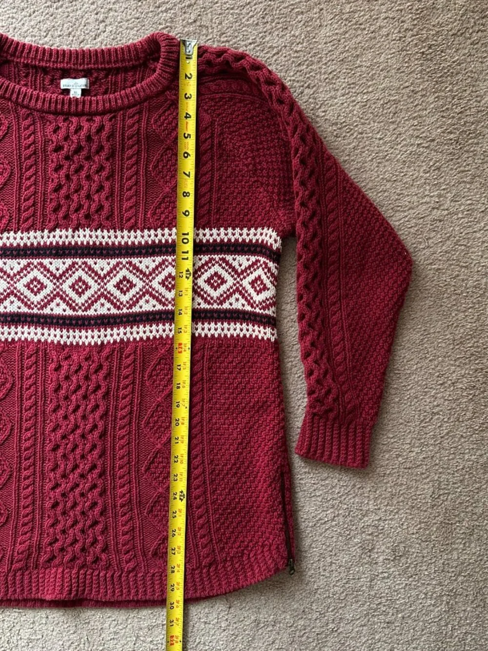 LL Bean Sweater Womens XL Signature Crewneck Chunky Cableknit Long Sleeve Red - Picture 7 of 12